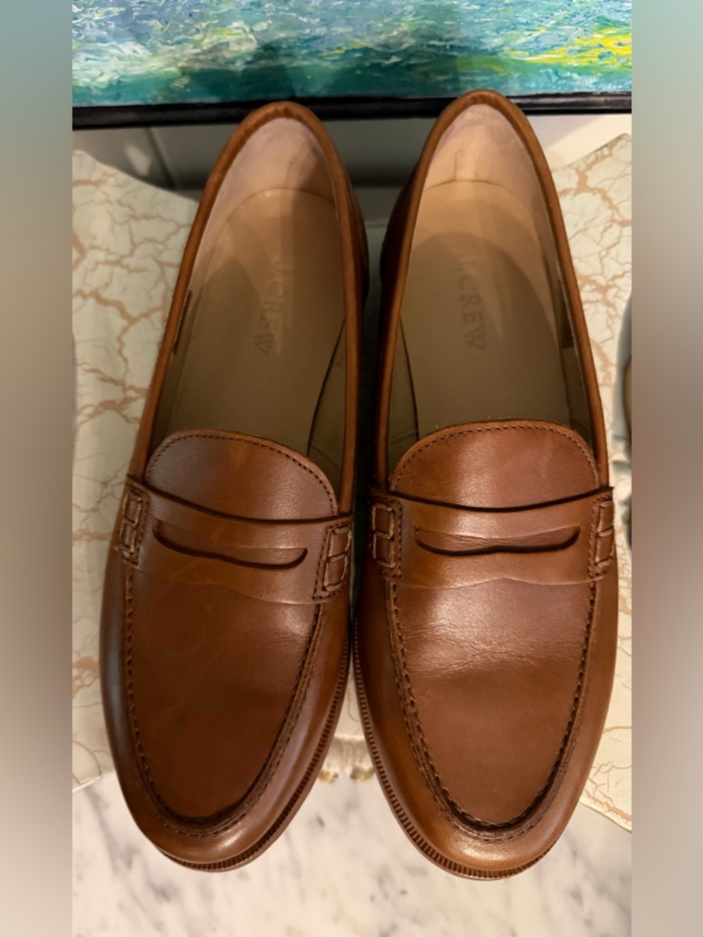 J. Crew Ryan Cognac Tan Leather Penny Loafers